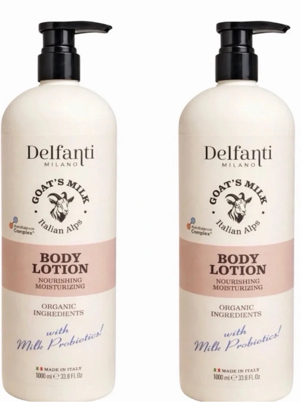 2 X Delfanti Milano GOAT'S MILK Nourish Moisturize BODY LOTION Made Italy 33oz